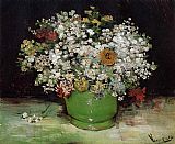 Vincent Van Gogh Canvas Paintings - Vase with Zinnias and Other Flowers